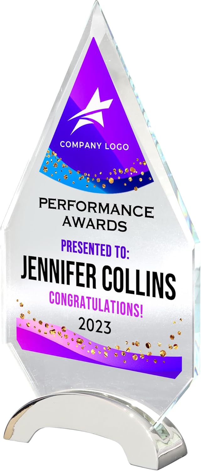 9 1/4" Personalized Glass Plaque for Awards and Trophies, Custom Award for Employee of the Month, Retirement, Leadership and Appreciation Gift P (Design 3)