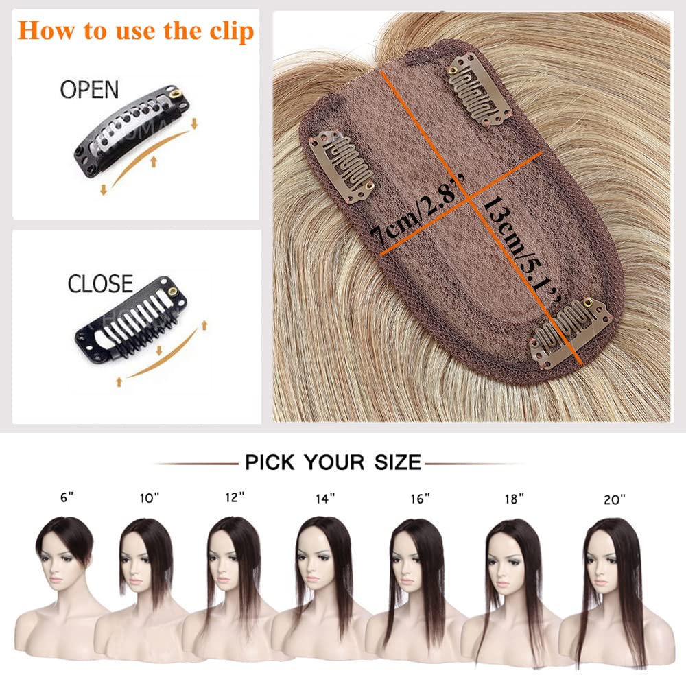 Human Hair Topper No Bangs 16 Inch 150% Density Remy Hair Piece 150% Remy Human Clip In Hair Topper Hairpiece no Bangs For  main image 3