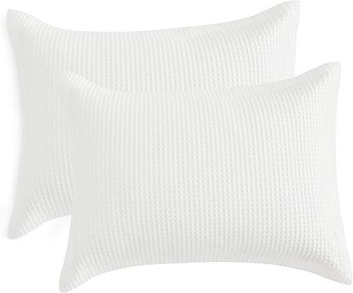 Bedsure Juego de 2 fundas de almohada tamaño Queen 100% algodón tejido gofre con cierre de sobre, fundas de almohada ultra suaves y acogedoras,