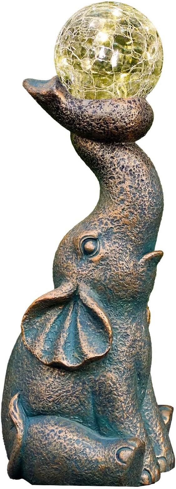 MININOVA Solar Elephant Garden Decor Statues & Sculptures for Outside, Outdoor Figurine Lights for Patio, Yard, Balcony, Unique Housewarming Ornament