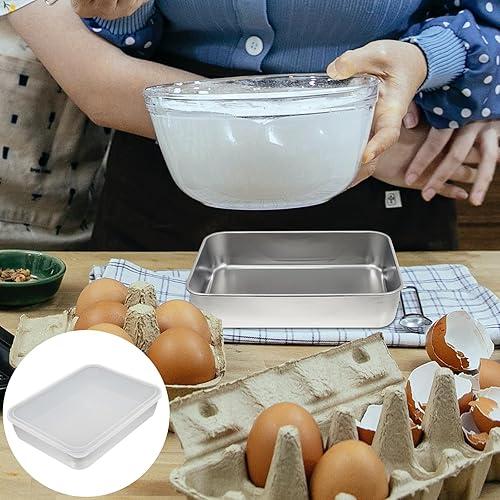 Miniatura 6 de Sartén de acero inoxidable para hornear pasteles con tapa, sartén para barbacoa, bandeja rectangular, contenedor de almacenamiento para nevera, caja
