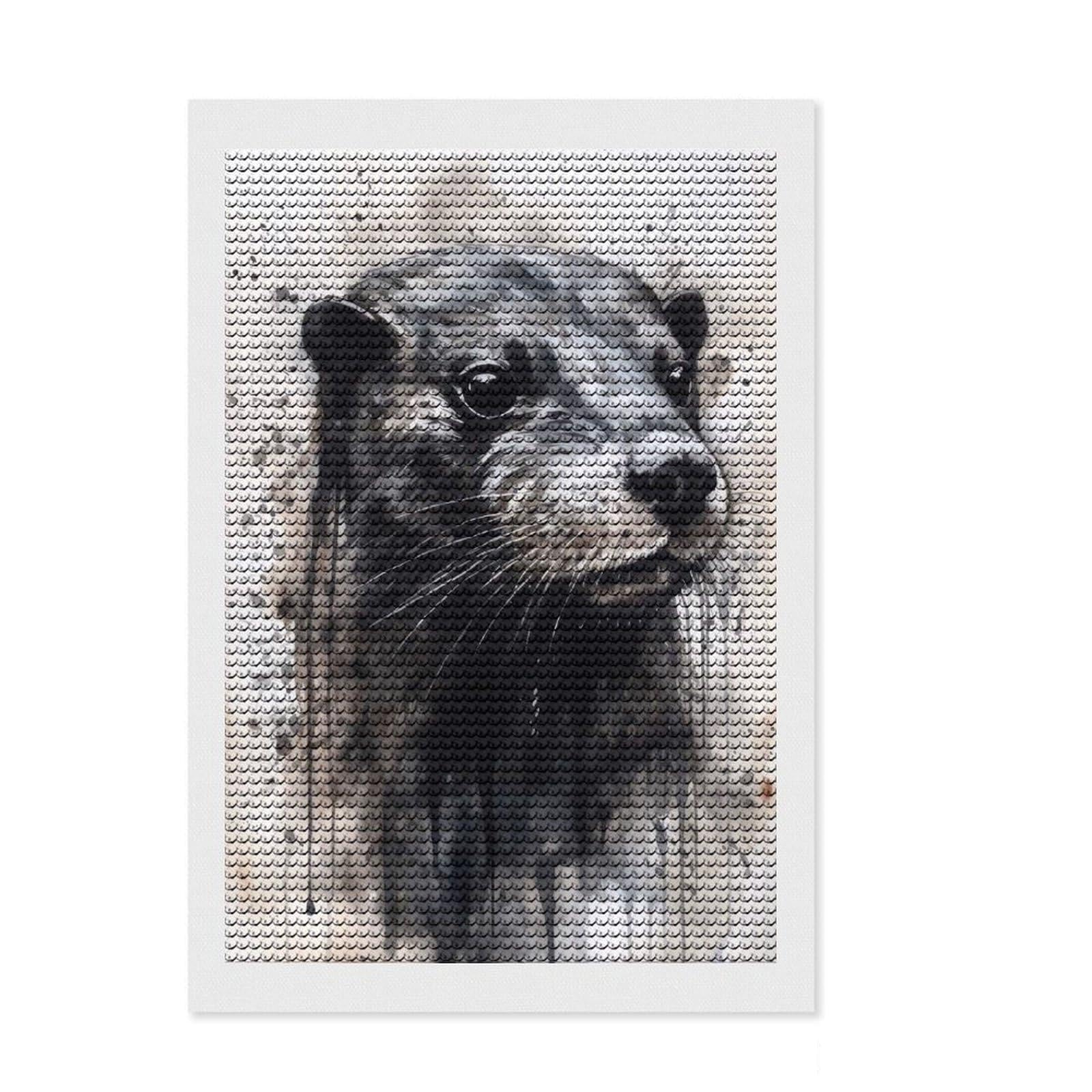 Junmoney Otter Charm Black Ink Diamond Painting Canvas Set 8"x12", for Women, Neat Printed Canvas, Festive Craft Gift, Vintage Style Decor