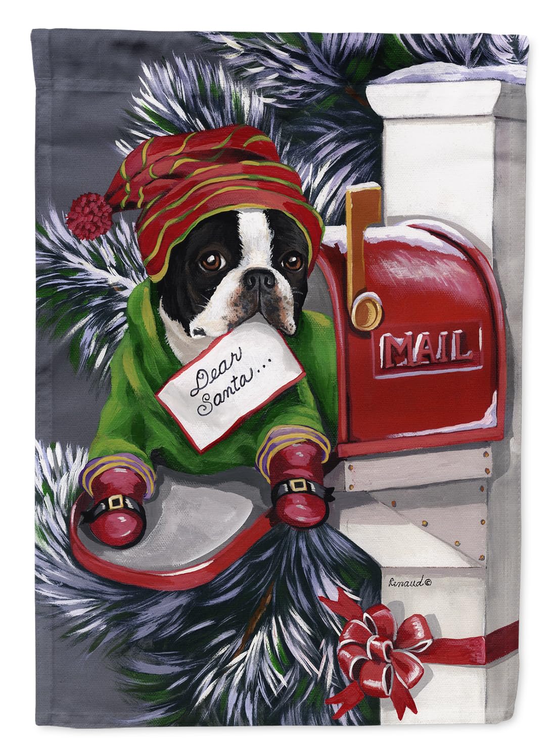 Drapeau de jardin Boston Terrier Caroline's Treasures Lettre au Père Noël Multicolore S