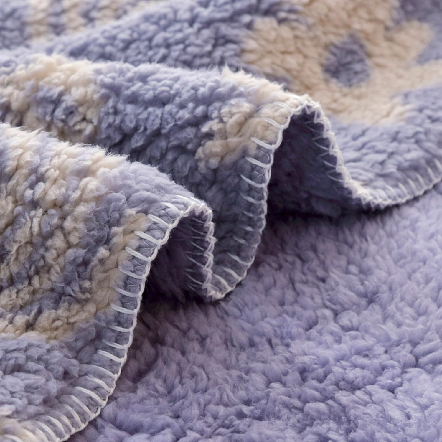 Bohemian Sherpa Fleece Blanket, Oeko-Tex Certified, Ultra Soft Aztec Queen Blanket for All Season, Cozy, Plush, Throw Blanket for Bed/Couch/Sofa/Office/Camping (Purple, 80''x90'')