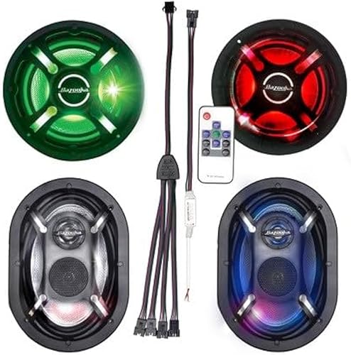 Vista 6 de Bazooka Kit de altavoces coaxiales marinos 4 altavoces LED de 6.5 pulgadas Controlador LED RGB Plug and Play y control remoto