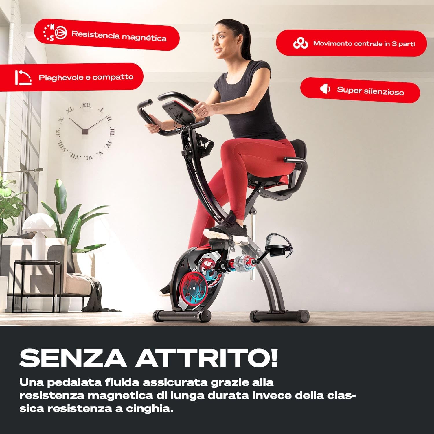 Sportstech 3in1 Premium Cyclette con eventi video e app multiplayer | Bicicletta pieghevole con sedile confortevole e sensori di pulsazioni | Corde elastiche fitness | Bicicletta da casa X150
