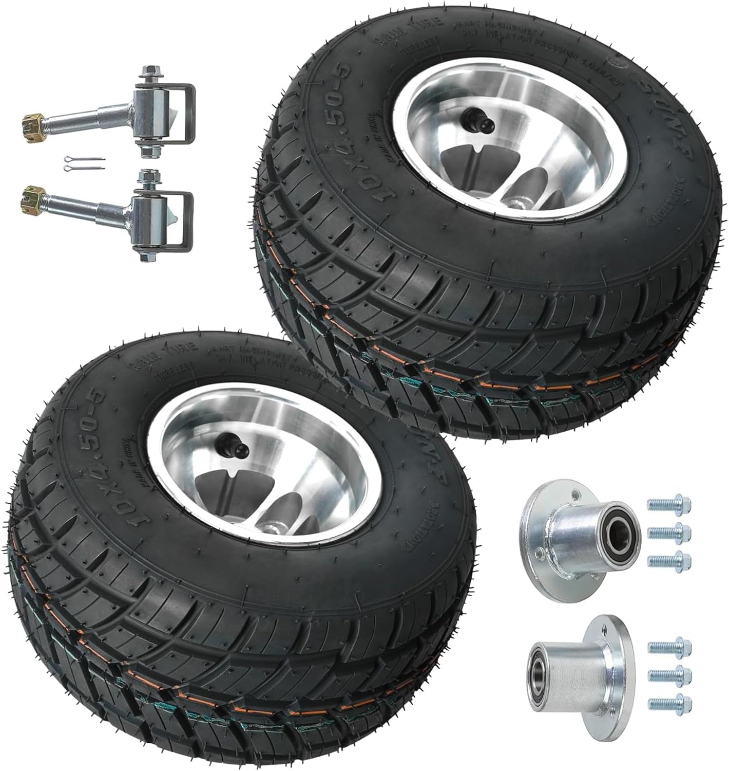 2 Pack 10x4.50-5 Go Kart Front Wheels and Tires with 3 Stud Hub & 17mm Steering Spindle Tubeless 10x4.50x5 Tire for Mini Bike ATV Quad Drift Trike Lawn Mower Racing Go Kart