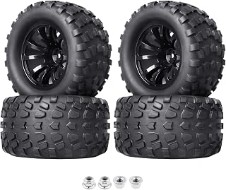 1/10 Scale RC Monster Truck Wheels Tires Set 12mm Hex 2.8 Tires Compatible with Traxxas Stampede Rustler Redcat Brushless Lipo Power 2S-4S (Non-Glued)