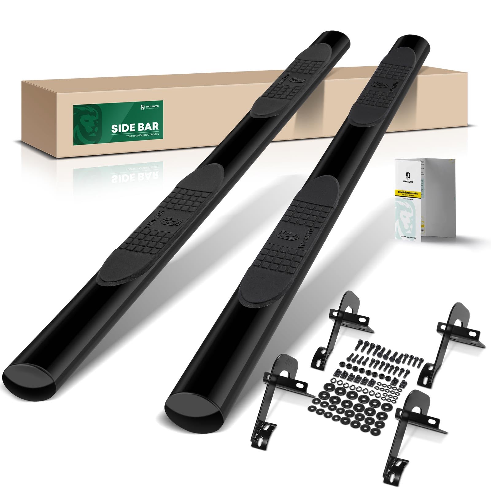 YHTAUTO 3 Inch Running Boards Side Step Bars Compatible with Honda Ridgeline 2017-2024, Crew Cab Pickup, Black Powder Steel Side Step Rails