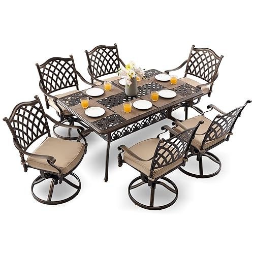 7-Piece Cast Aluminum Outdoor Table and Chairs, Antique Bronze Patio