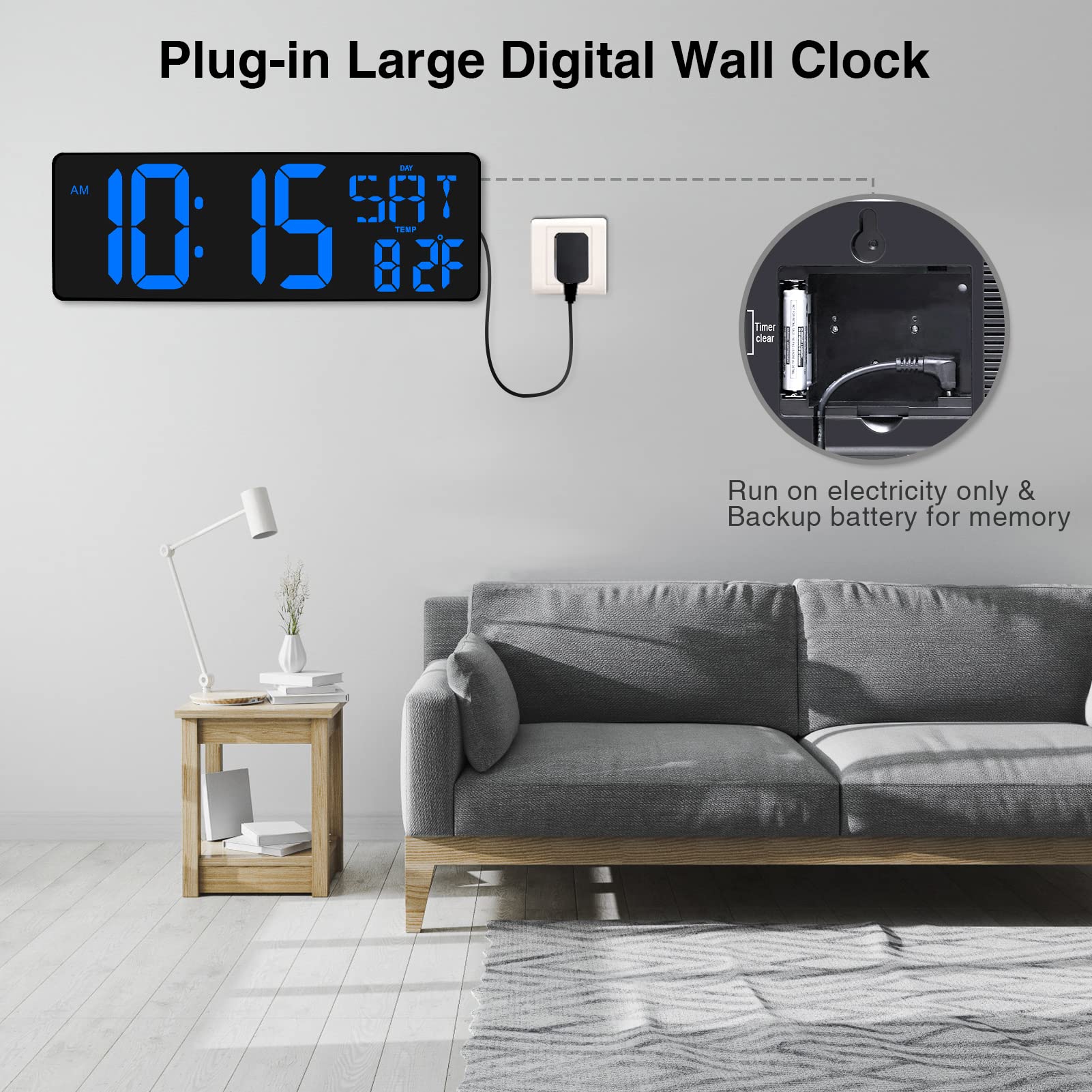 XREXS Orologio da Parete Digitale con Telecomando, 16,5'' LED Orologio Digitale da Parete, Orologio Sveglia Digitale con Luminosità Regolabile, Orologio con Ora/Data/Temperatura