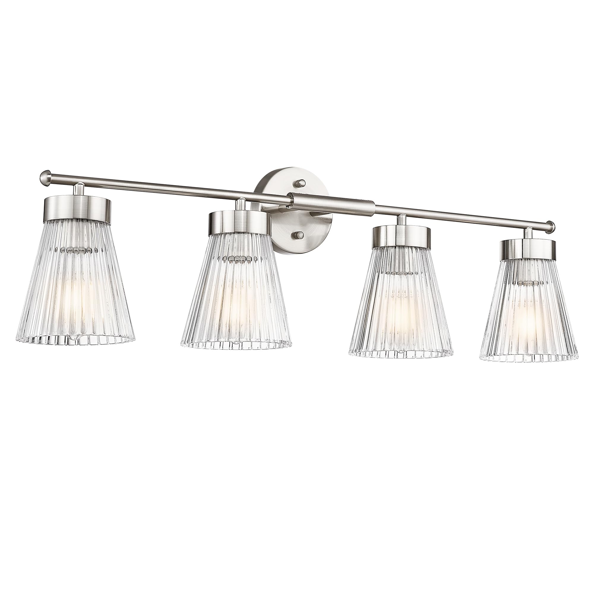 4-Light Bathroom Vanity Light Fixtures, HWH Brushed Nickel Bathroom Vanity Lighting Modern Vanity Light Over Mirror with Clear Striped Glass Shade,