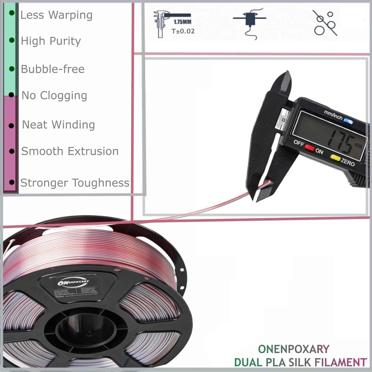 Silk Dual Color Filament Bundle 4KG, Shiny 3D Printer Filament Bulk, Individually Vacuum Packed, Dimensional 1.75mm Accuracy +/- 0.02mm, 1KG Each 4 Spools,Bicolor PLA Filament Pack(4D-3)
