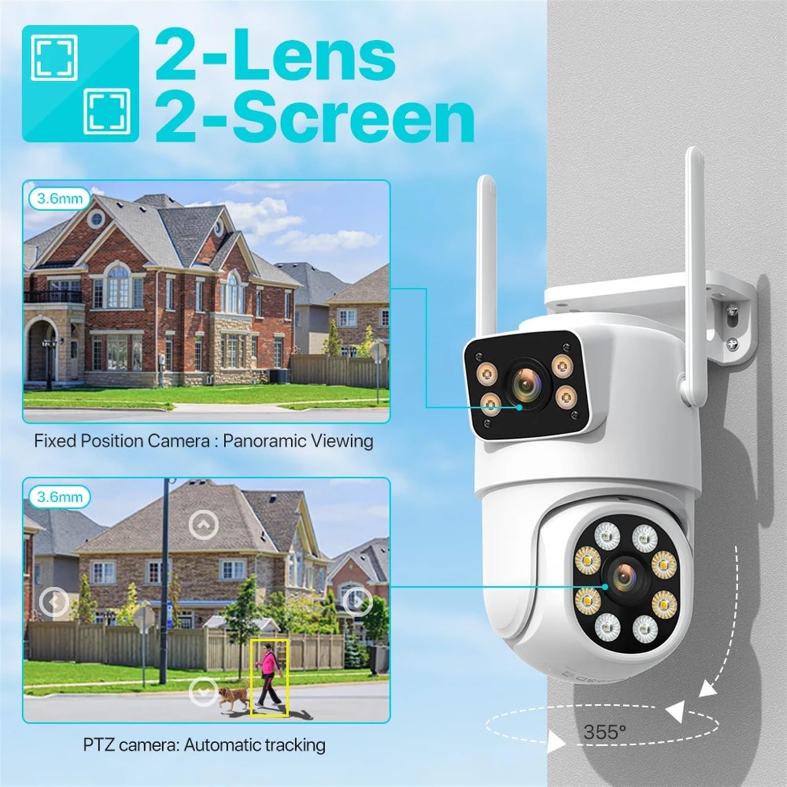 Telecamera di sicurezza, Telecamera PTZ 8MP 4K HD Doppia Lente Doppio Schermo 4MP IP Wireless Esterna AI Rilevamento Umano Video Sorveglianza P2P(8MP With 32G Card)