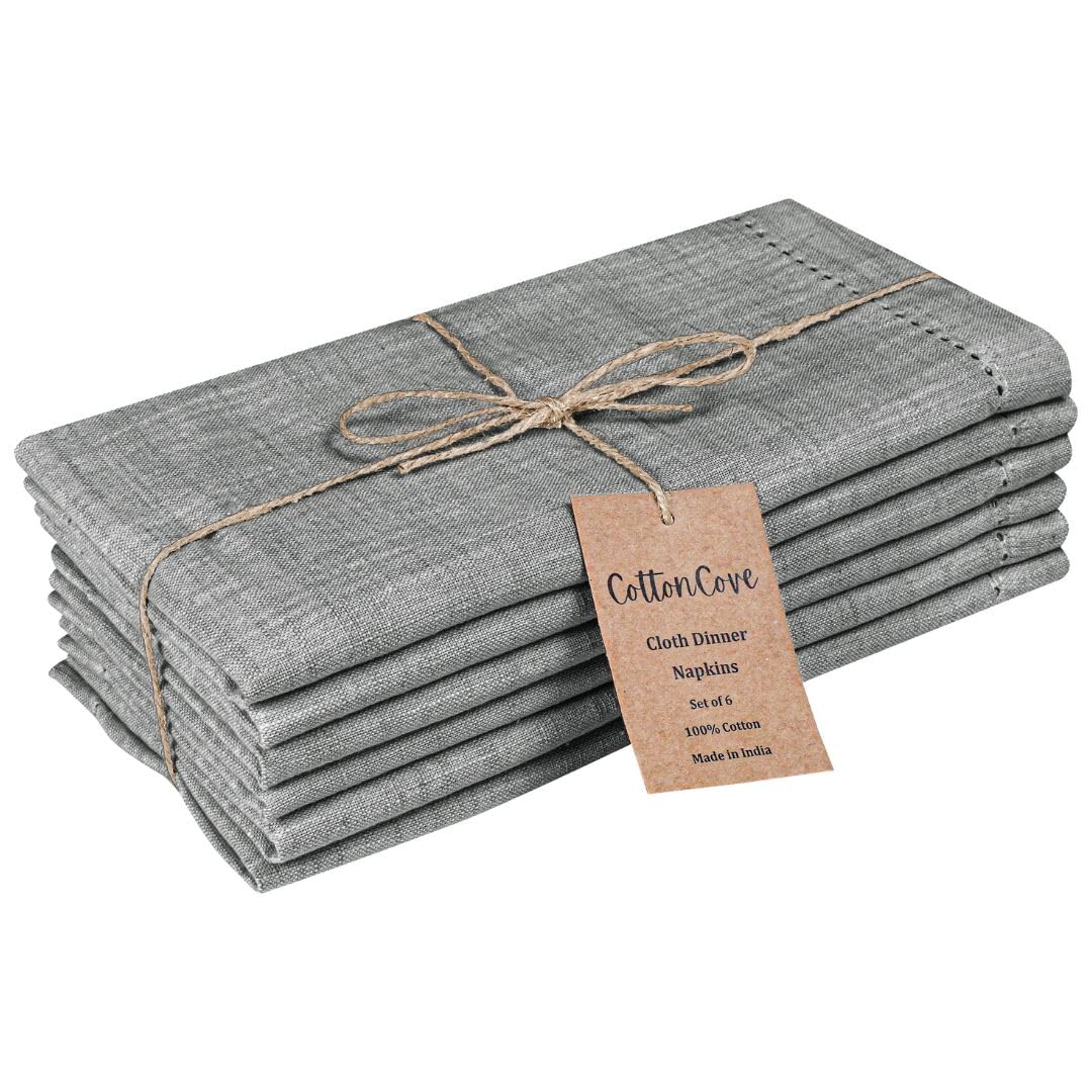 CottonCove Cloth Dinner Napkins 100% Cotton Set of 6 - Soft Durable Washable - Ideal for Farmhouse Parties Wedding Christmas Easter - Perfect Everyday Use Table Cloth Napkins 46x46 cm Grey