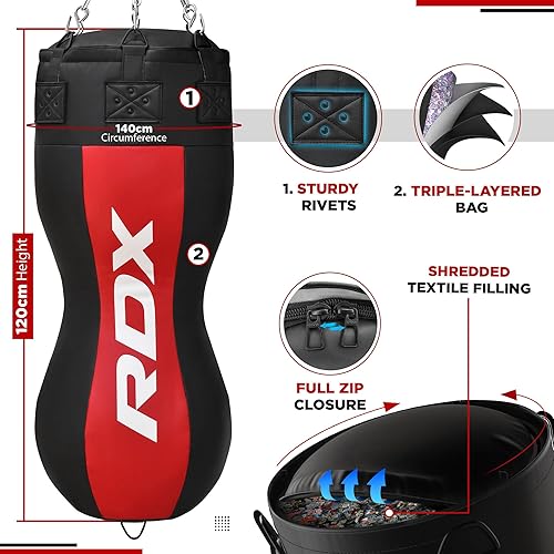 Miniatura 2 de RDX Saco de boxeo pesado con corte superior, saco de boxeo de cuerpo lleno, bolsa para entrenamiento de MMA, Muay Thai, Kickboxing, BJJ, Karate,