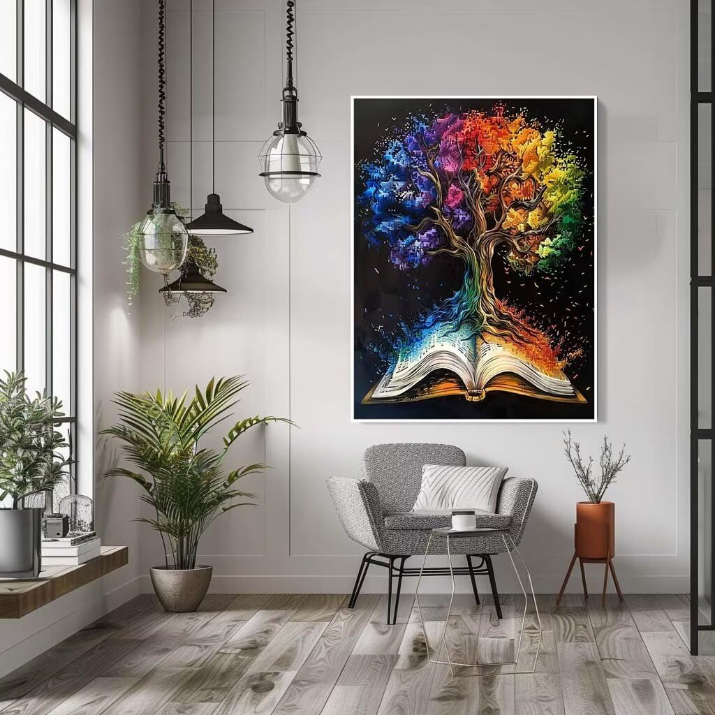 Pintar por Numeros Adultos Libro Árbol de la vida 70x90CM, DIY Pigmento Cuadros Pintura por Numeros Kit Manualidades Adultos, Paint by Numbers Decoración del Hogar Pared, Regalos (Sin Marco) 514ly