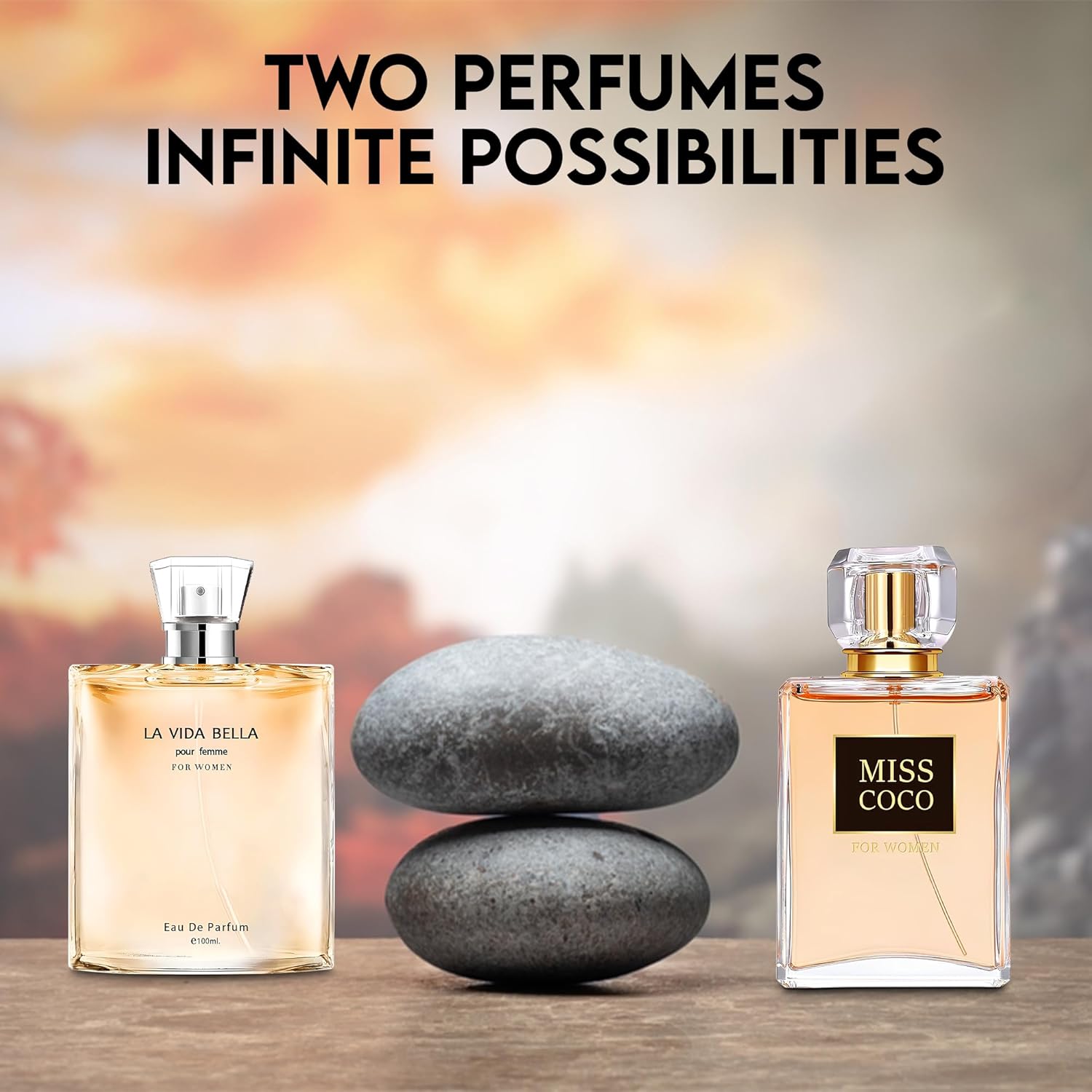 AFLUXE Women Perfume 2PCS Combo La Vida Bella&Miss Coco Nice Scent Eau De Parfum Long Lasting Fragrance 3.4 Fl Oz Spray Each for Daily Used