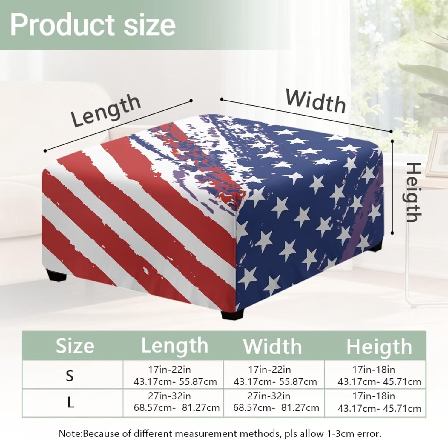 American Flag Pattern Ottoman Covers Slipcover Square Anti-Slip Footrest Stool Covers Anti-Dust Ottoman Slipcovers Home Decoration for Pets,Kids-L