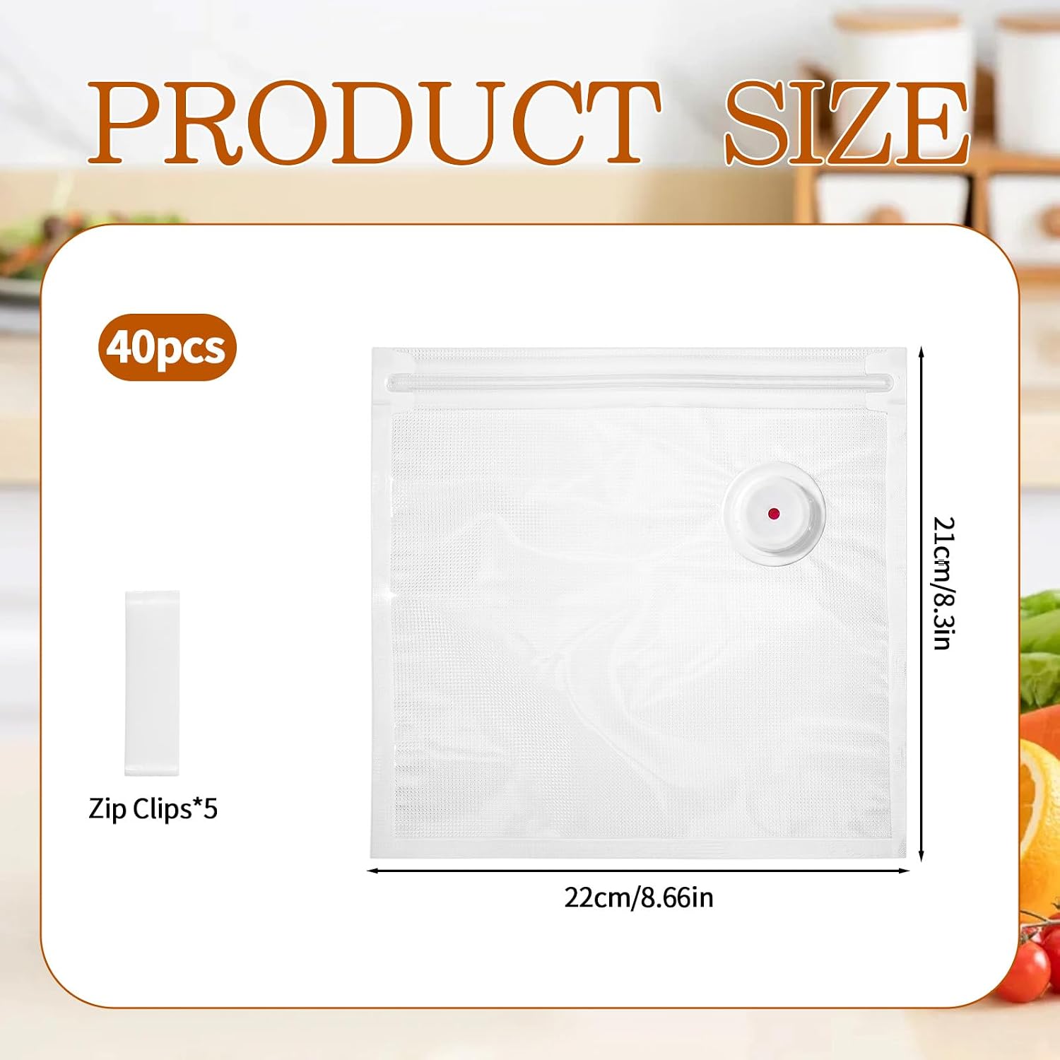 40 Pcs Reusable Vacuum Sealer Bags with 5 Clips