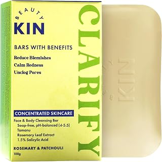 Beauty Kin Clarifying Face & Body Wash Cleansing Bar for Oily or Acne Prone Skin w/Salicylic Acid for Spot Control - Anti Blemish - Reduces Spot Redness - Paraben Free Vegan Soap Bar