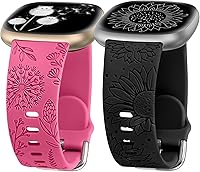 Vista 19 de Minyee Paquete de 2 correas grabadas florales compatibles con Fitbit Versa 4/Versa 3/Sense 2/Sense Band para mujer, lindo diseño de girasol