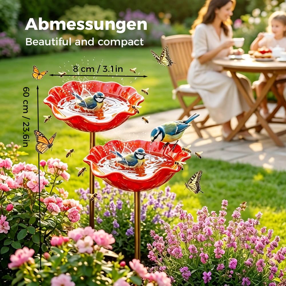 Vogeltränke Winterfest, Gartenstecker aus Metall, Vogeltränke Blume Bienentränke, Vogelfutterhaus Gartenfiguren & Gartenstatuen Gartendeko für Draußen (4 Pcs)