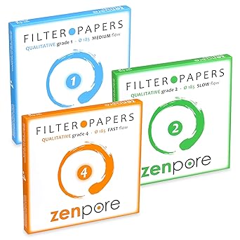 Filter Paper 18.5 cm Lab Qualitative Filter Paper for Chemistry, Standard Grades 1, 2, 4 - ZENPORE Fast, Medium, Slow Flow 185 mm (Bundle of 3 x 100 Discs)