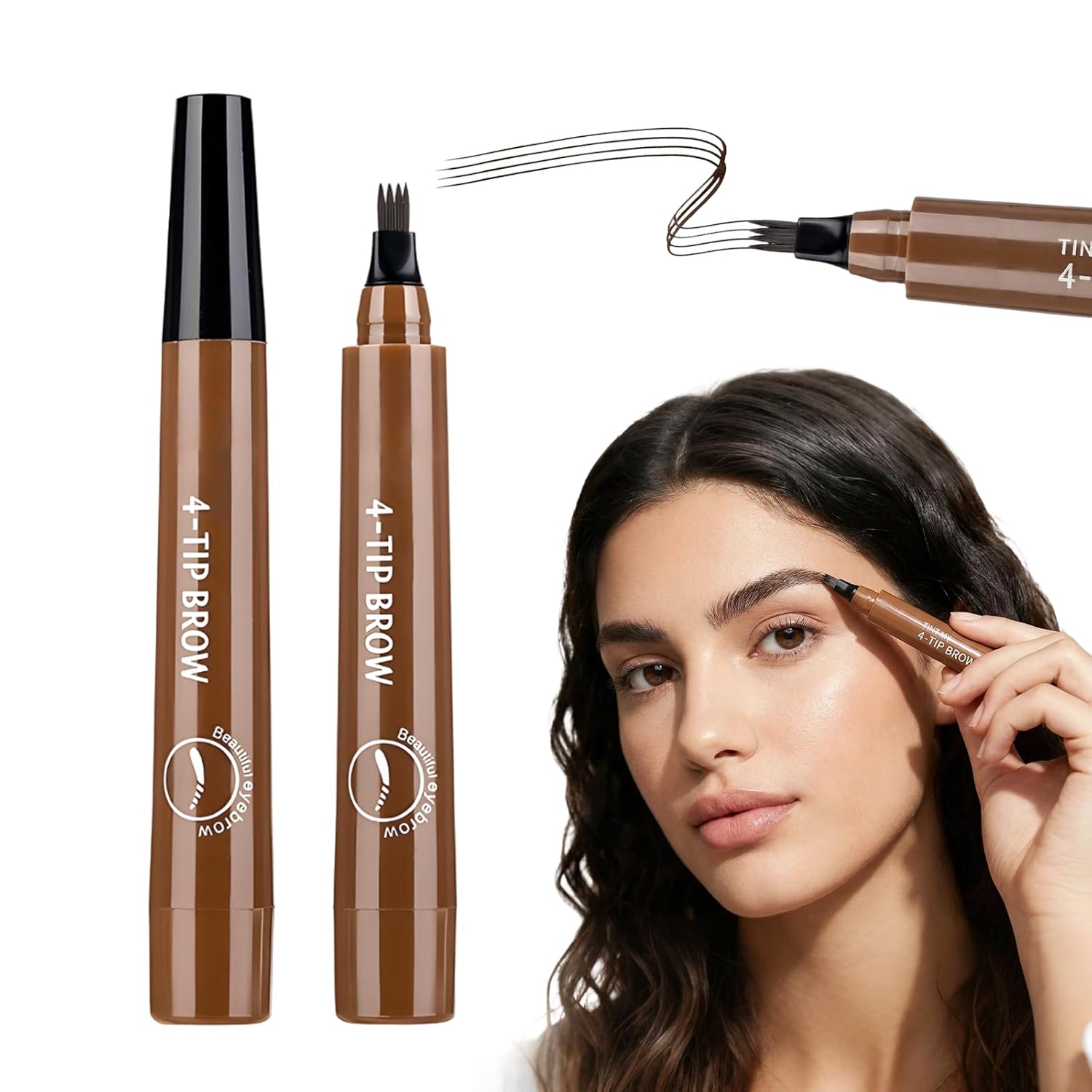 2 Pcs Microblading Eyebrow Pencils for Women,2026 Upgraded Waterproof 3D Fine Tip Eyebrow Pen with Natural Hair Stroke Effect, Long Lasting Brow Pencil Makeup Tool (Dark Brown)
