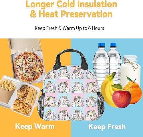 Miniatura 6 de Lonchera de unicornio para niñas  Bolsas de almuerzo reutilizables aisladas congelables  Pequeña lonchera rosa linda para niños  Ideal para la