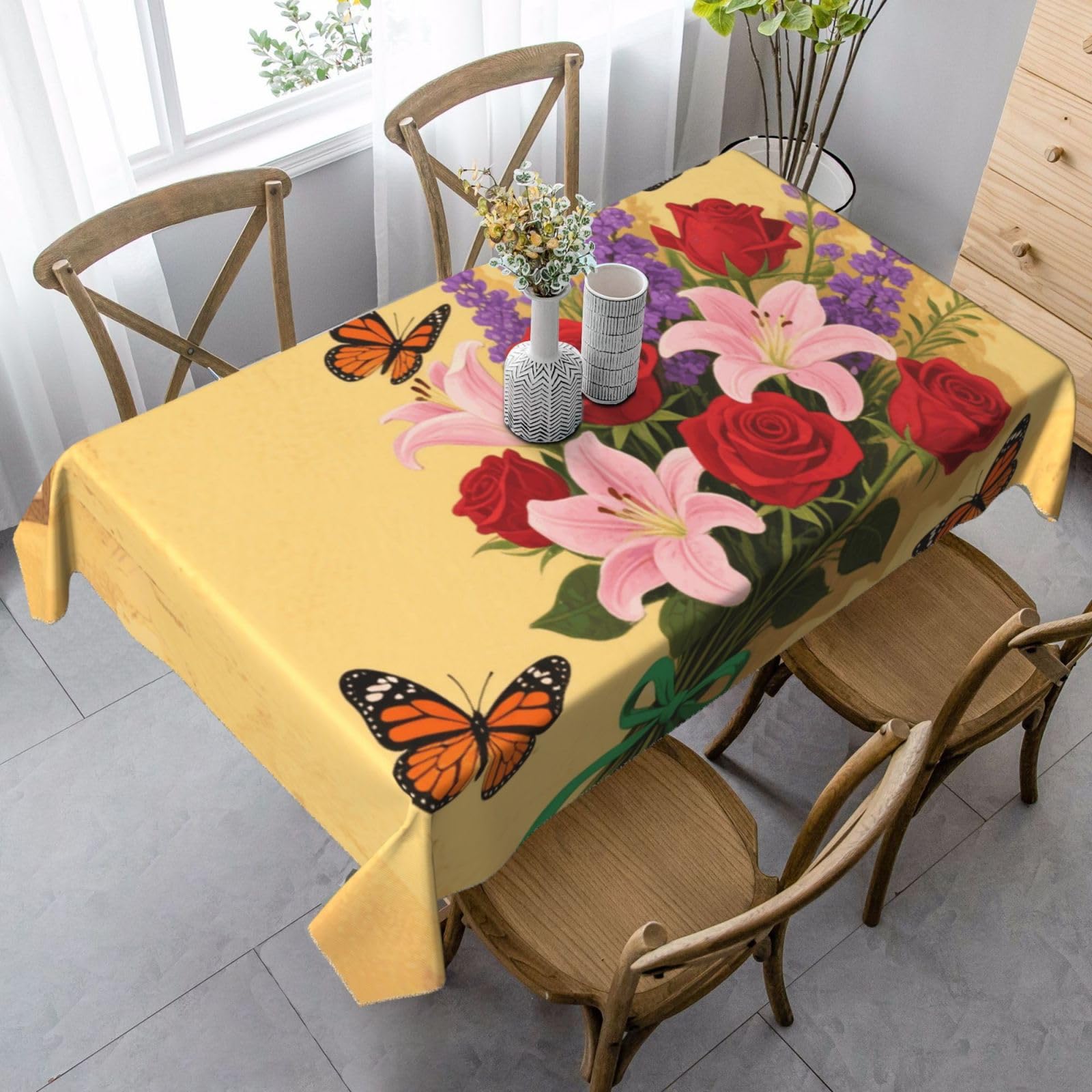 Butterfly Pattern Rectangle Tablecloth 35x55 Inch, Washable Reusable Farmhouse Table Cloths Wrinkle Free And Spillproof Kitchen Dinning Table Cover For Party Wedding Picnic Home Decor Tablecloths
