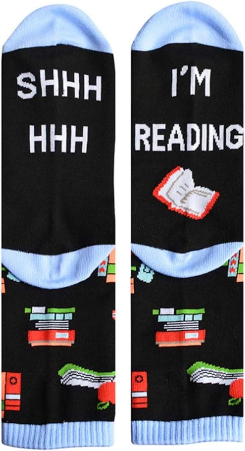 Shh,I'm Reading Letter Print Novelty Funny Unisex Socks For Men Women Bookworm Readers Gifts Socks - Image 7
