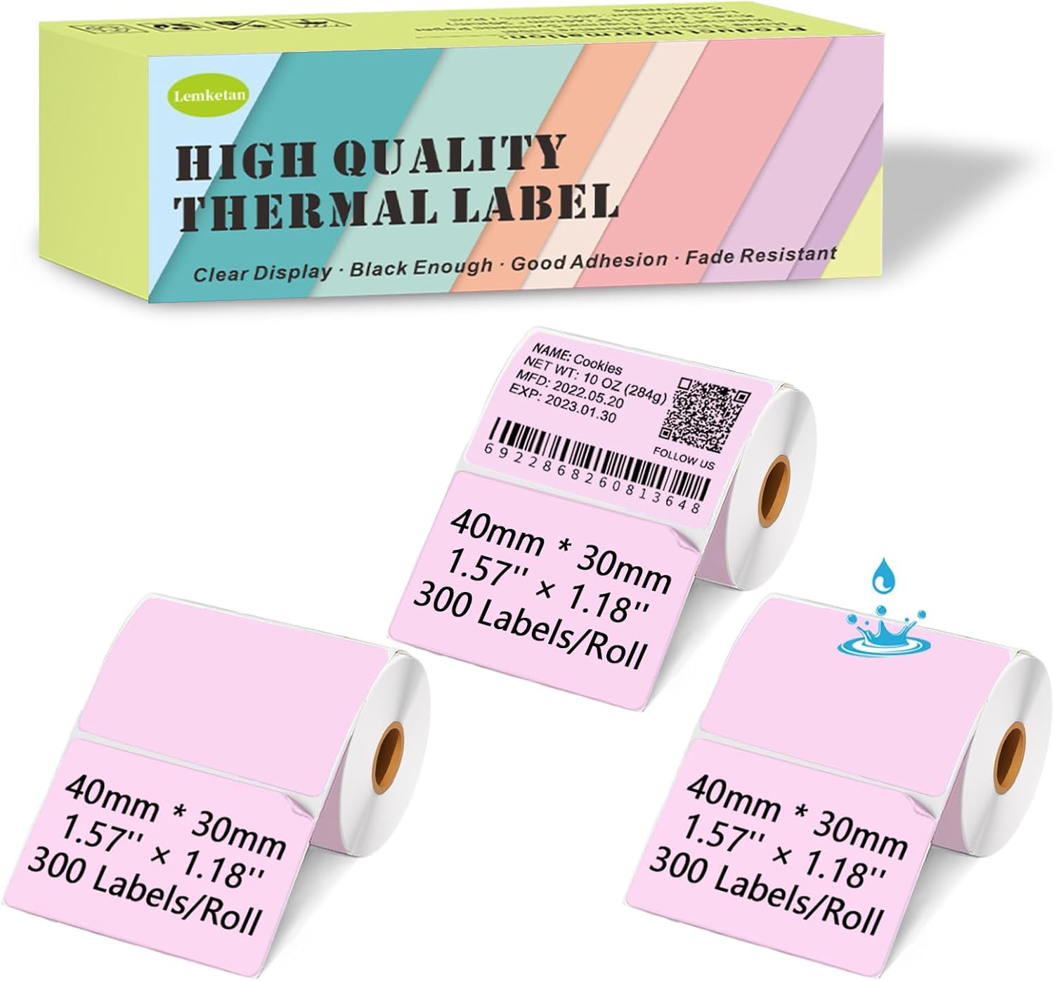 Macaron-Pink 40mm x 30mm Thermal Labels Compatible for Supvan T50M Pro, Phomemo M110, 1.57''x1.18'' Label Maker Tape Refill, Weatherproof & Tear-Resistant Thermal Stickers (Pink,900 Sheets)