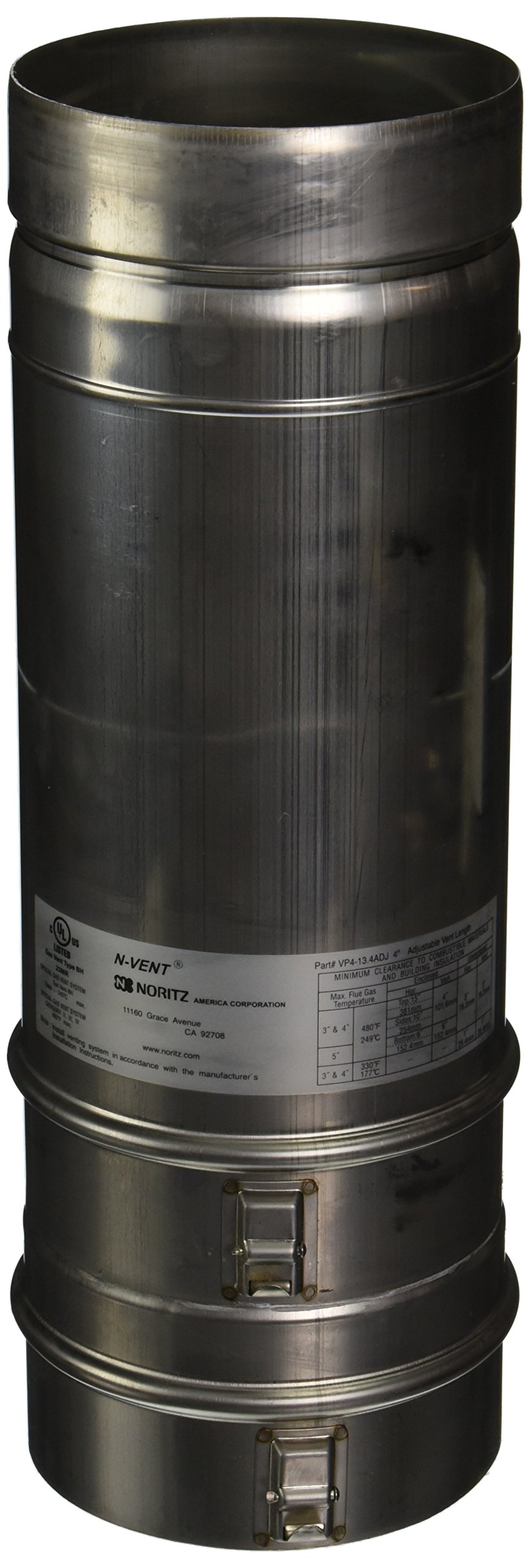 9"-13.4" adjustable vent pipe for 4" Stainless Steel by Noritz – 5.13" H x 4.75" W x 12.63" D, Stainless Steel, Iron, Model VP4-13.4ADJUST