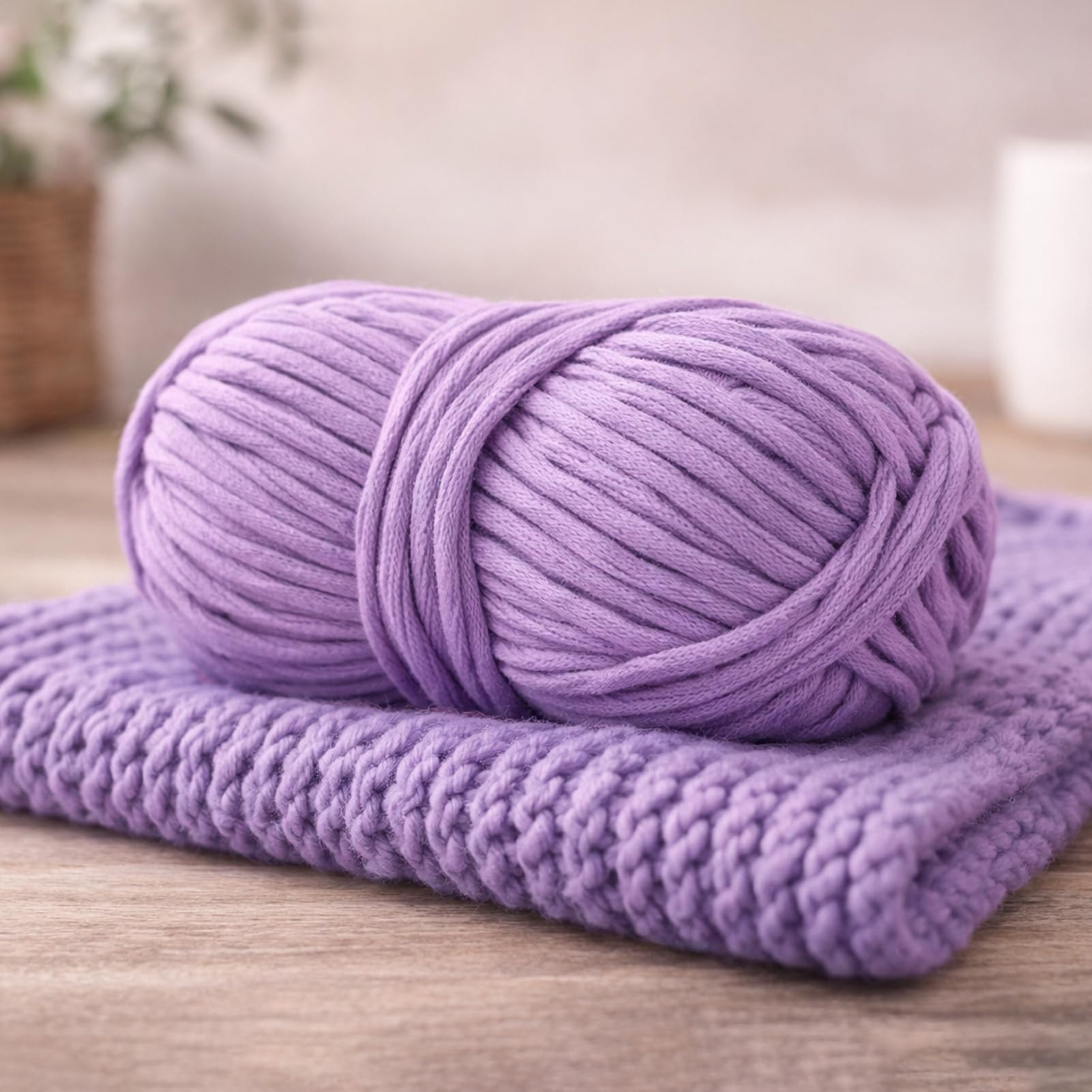 Soft Cotton Blend Yarn – 68% Cotton 32% Nylon Blend, 1.8oz/50g, 87.5yd/80m, for 4.5mm Needles & 4.0mm Crochet Hooks for Scarf Hand Knitting & Crochet Weaving DIY Craft, Light Purple