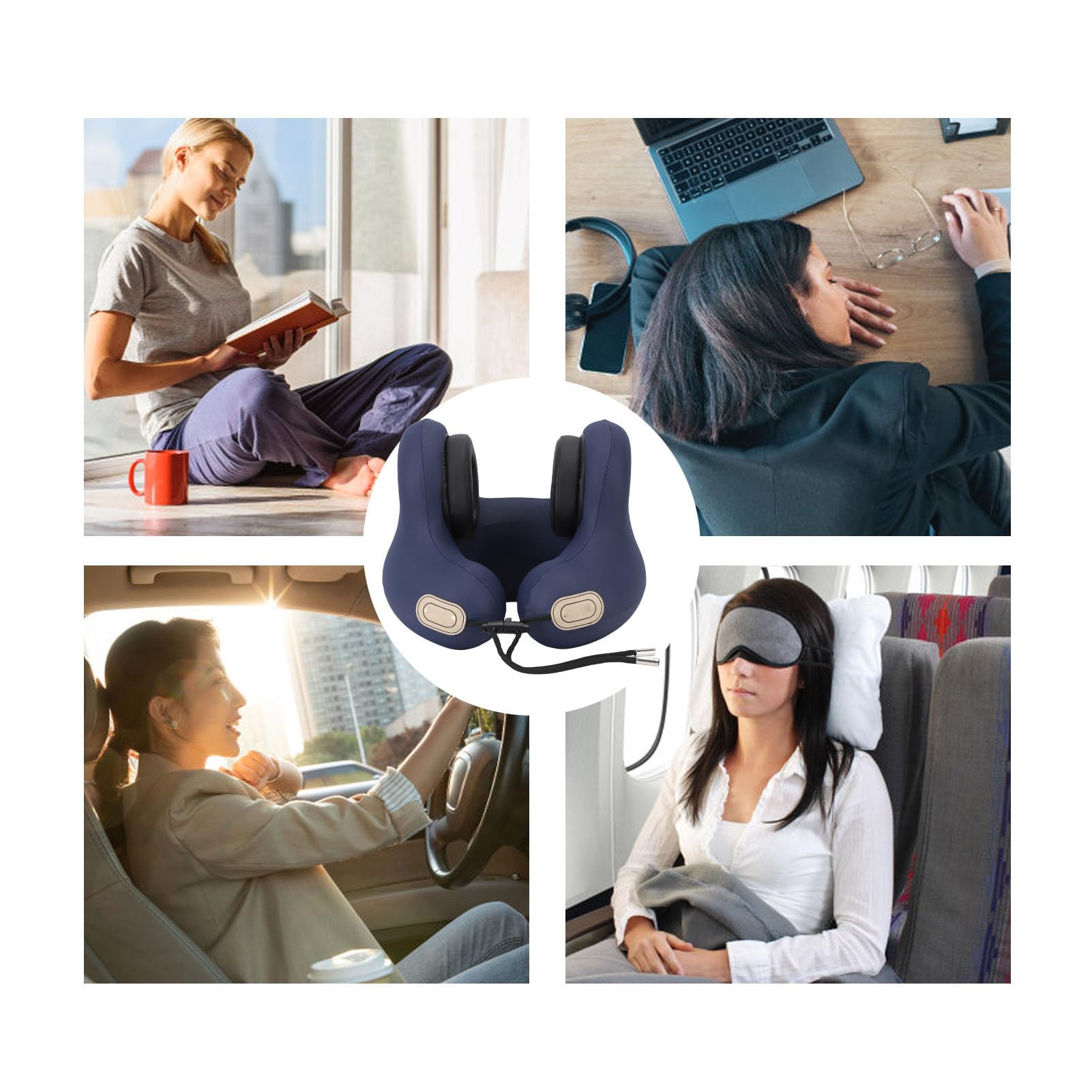 flexman Almohadas de Viaje para el Cuello, Soporte Ergonómico de 360° Almohada de Siesta de Viaje Multifuncional con Orejeras de Reducción de Ruido para Coche Tren Oficina Hogar