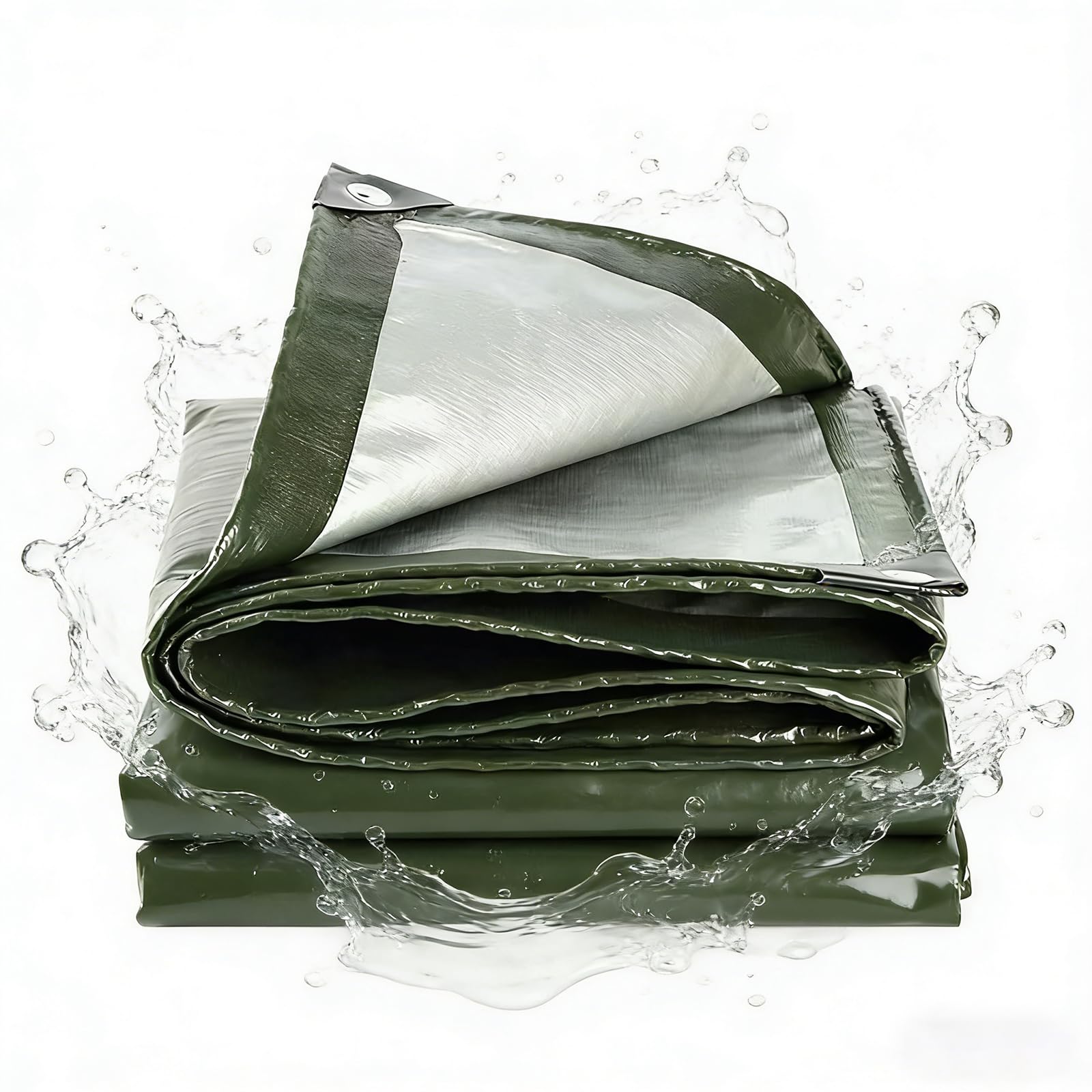 Lona impermeable verde militar de 220 x 340 cm con esquinas reforzadas para exterior