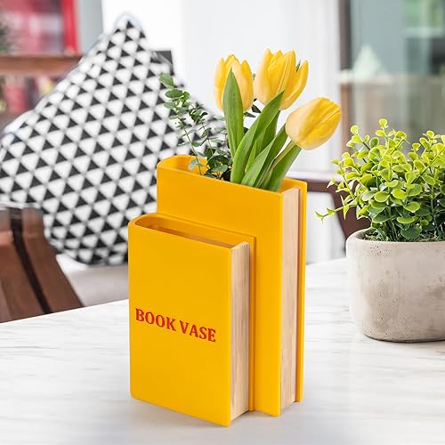 Miniatura 2 de Jarrón de resina con forma de libro para decoración del hogar, amarillo, 4.5 x 2.75 x 6.7 pulgadas