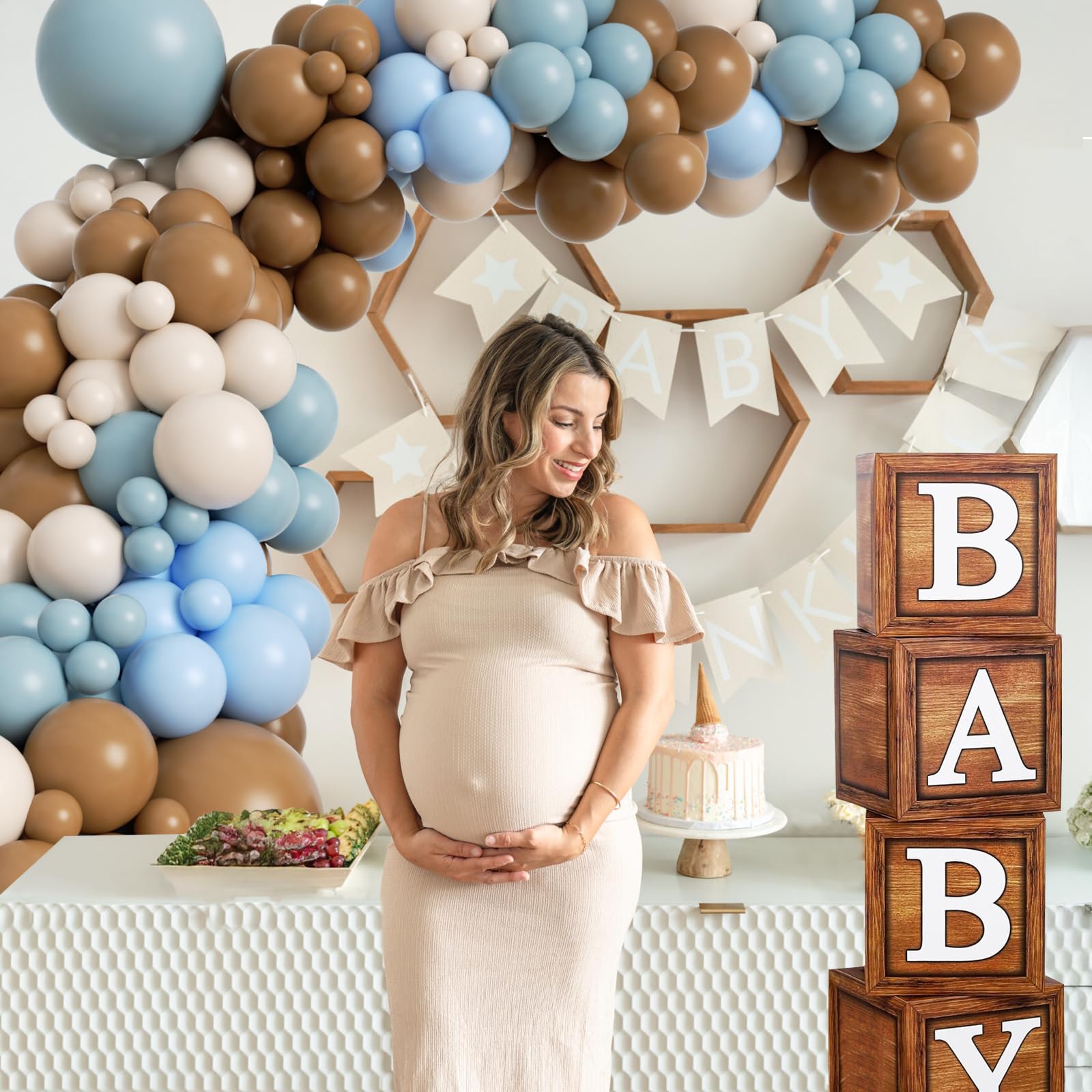 Blue Bear Decorazioni per baby shower, kit per arco a palloncino blu e marrone con venature del legno scatole per bambini per feste di orso, baby shower, rivelazione di genere, decorazioni per feste