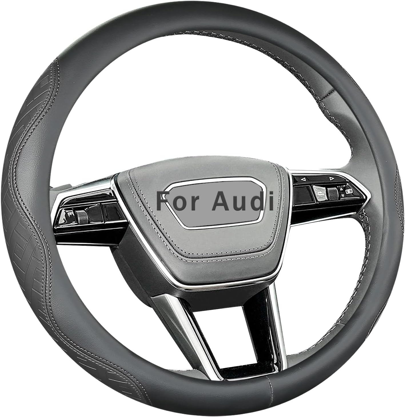 Custom-Fit for Audi Steering Wheel Cover, Leather Double Sided Car Steering Wheel Covers, Breathable Anti-Slip, for Audi Accessories (I-Black)