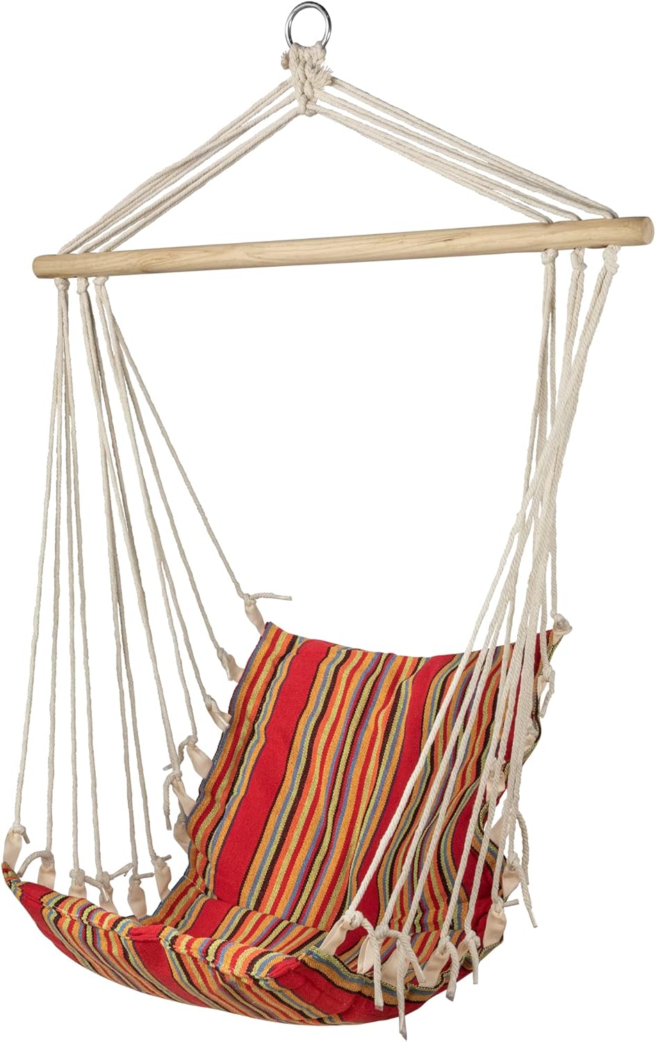 Striped Hammock Chair with Padding and Wooden Bar -34" x 21" - Red and Yellow