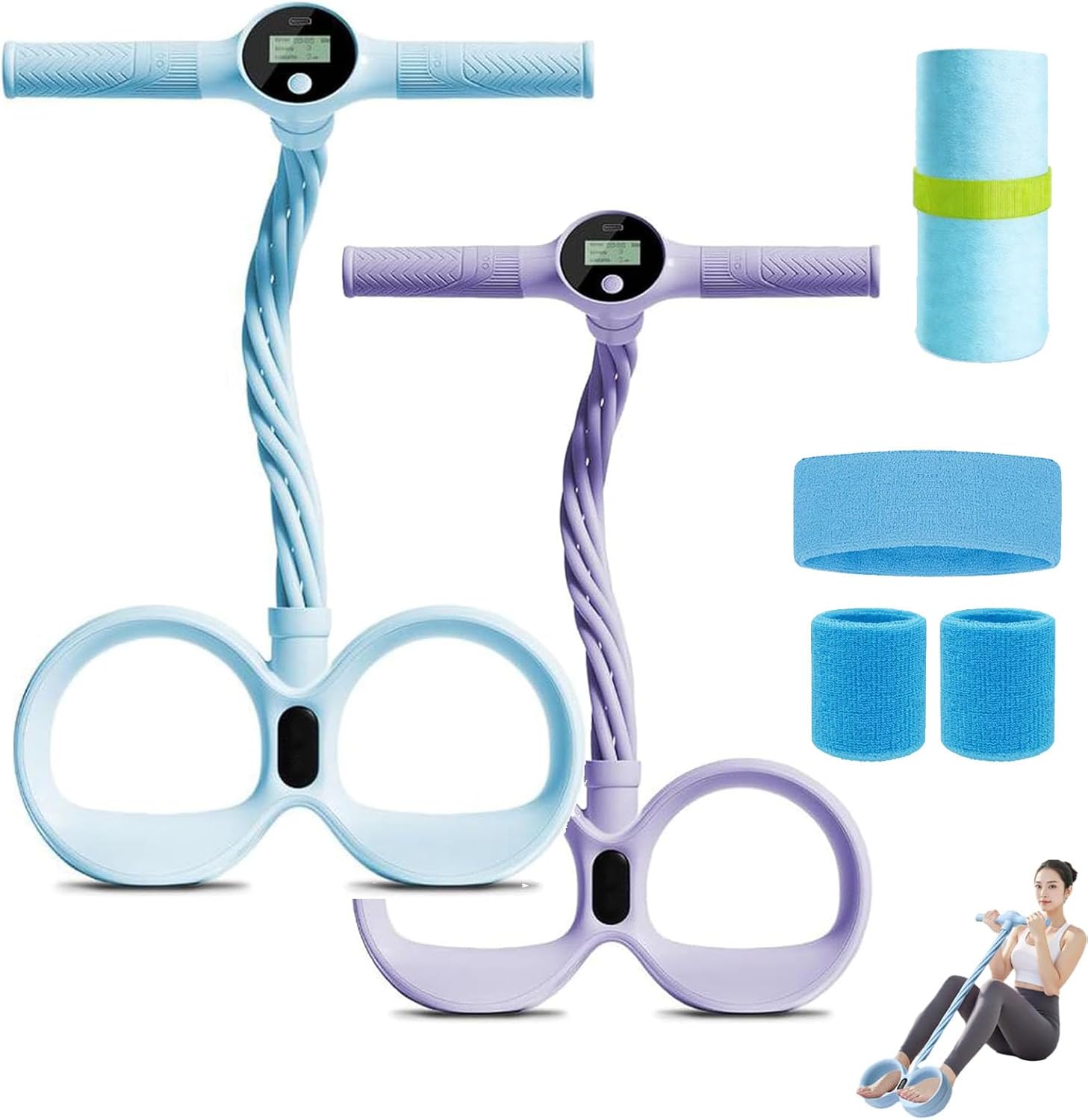 Smart Foot Pedal Puller, 6 Tube Pedal Puller Resistance Bands with Digital Counter & Non-Slip Handles, Multifunction Fitness Bands for Abdomen, Waist, Arm, Leg Stretching Training