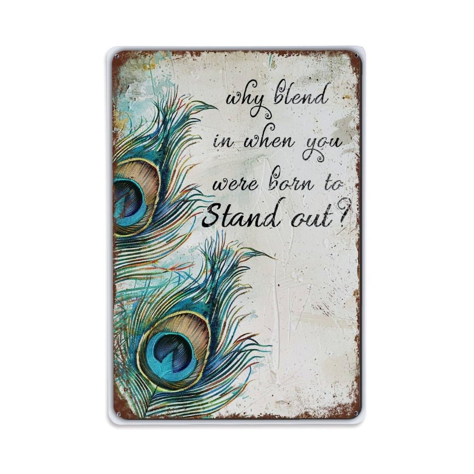 Rkundrne Vintage Peacock Feather Quote Metal Tin Sign Garden Bedroom Cafe Bar Man Cave Home Wall Decor Metal Poster 8X12 In
