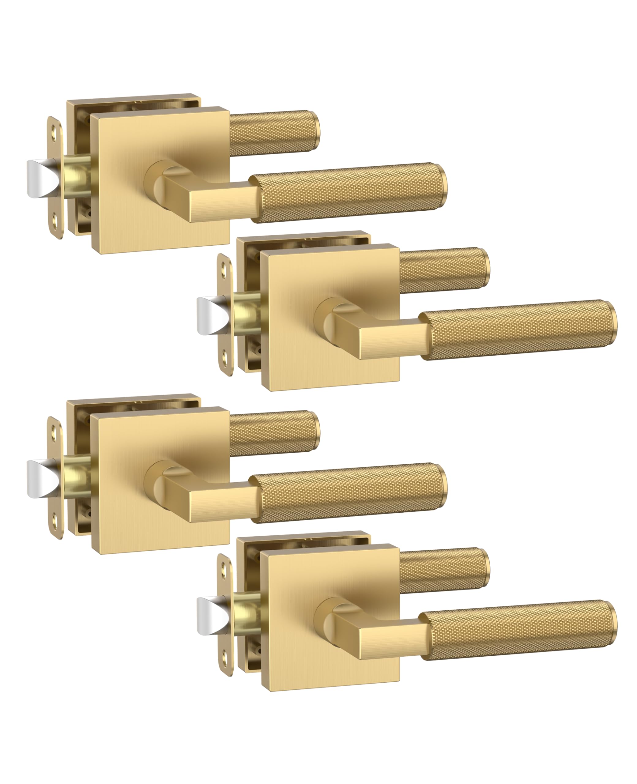 Lot de 4 poignées de porte de passage en bronze champagne avec levier d'intérieur robuste
