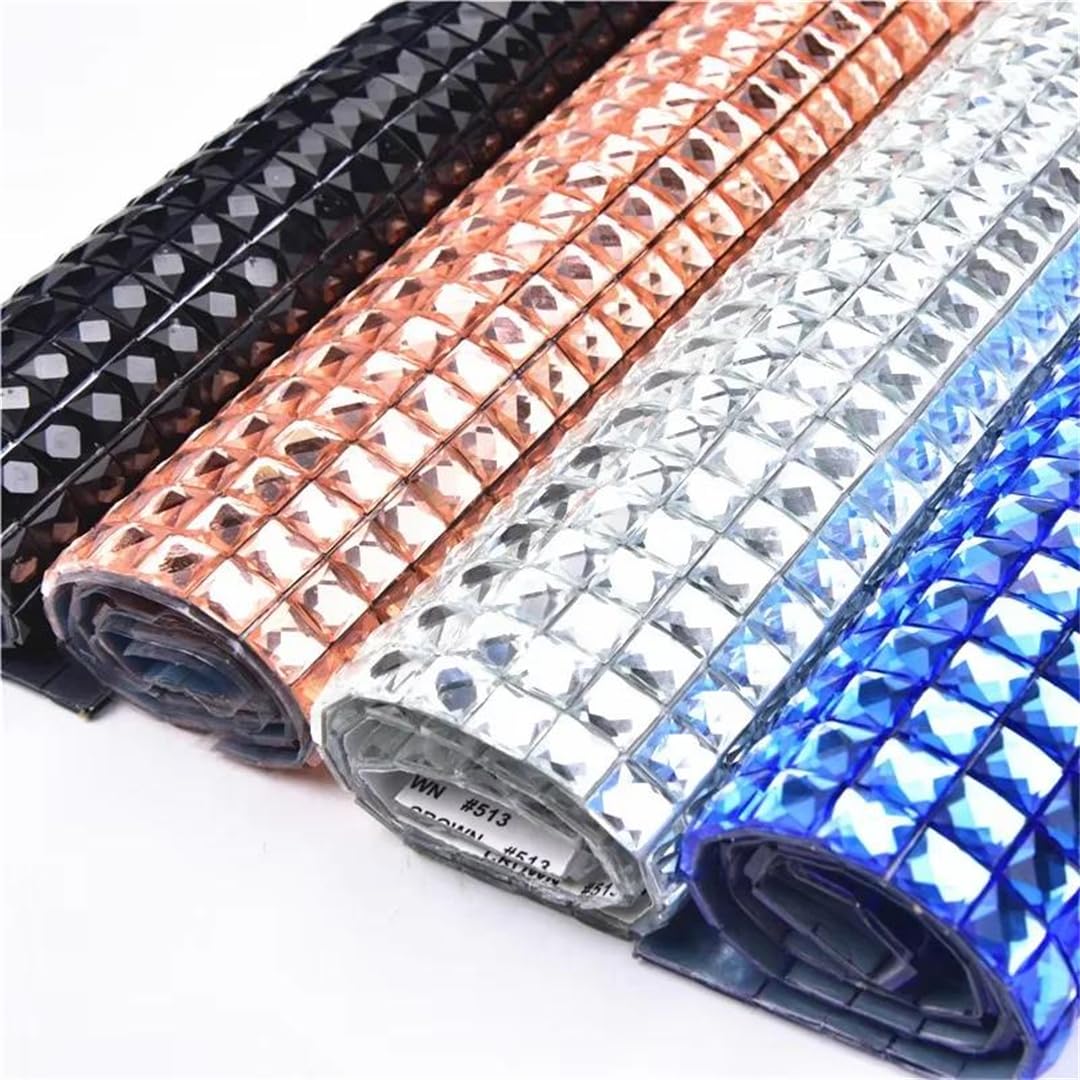 Feuille de strass autocollante 24 x 40 cm avec pierres de verre carrées de 10 mm pour décoration de voiture, vêtements et chaussures