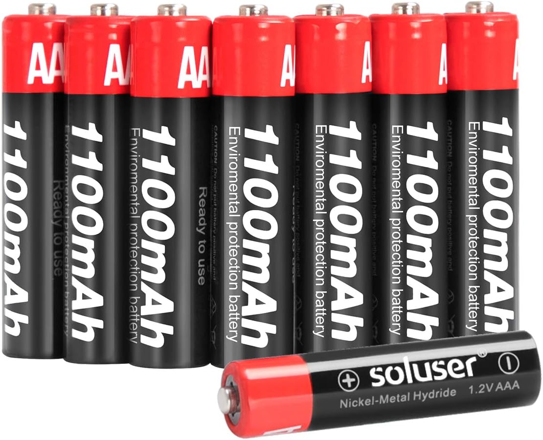AAA Batteries Rechargeable, Soluser Rechargeable AAA Batteries 1100mAh AAA High-Capacity Batteries Rechargeable AAA Batteries 1.2V Ni-MH Low Self Discharge (AAA-8P)