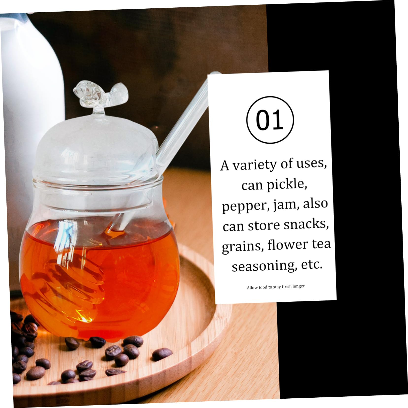 NAMOARLY 1Set Kitchen Honey Storage Jar Transparent Honey Pot with Stirring Rod Sealed Container for Freshness for Home Food Storage and Juice Jar Use