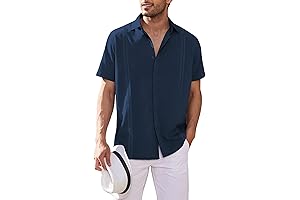 Short Sleeve Cuban Guayabera Men's Beach Shirt - Perfect for Summer Weddings!