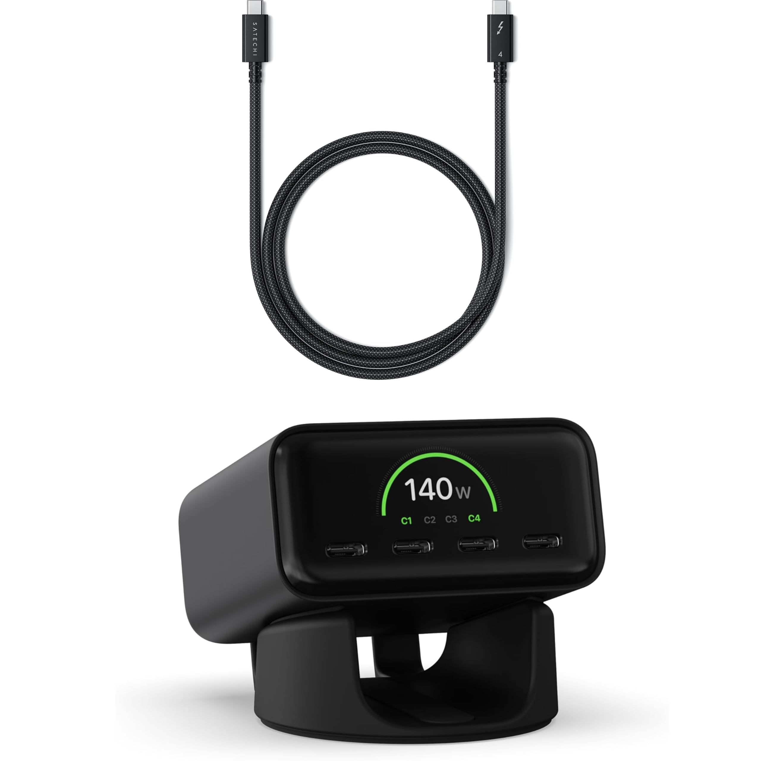 SATECHI Bundle ChargeView 140W Tischladegerät (Space Schwarz) und Thunderbolt 4 USB C Kabel Bundle