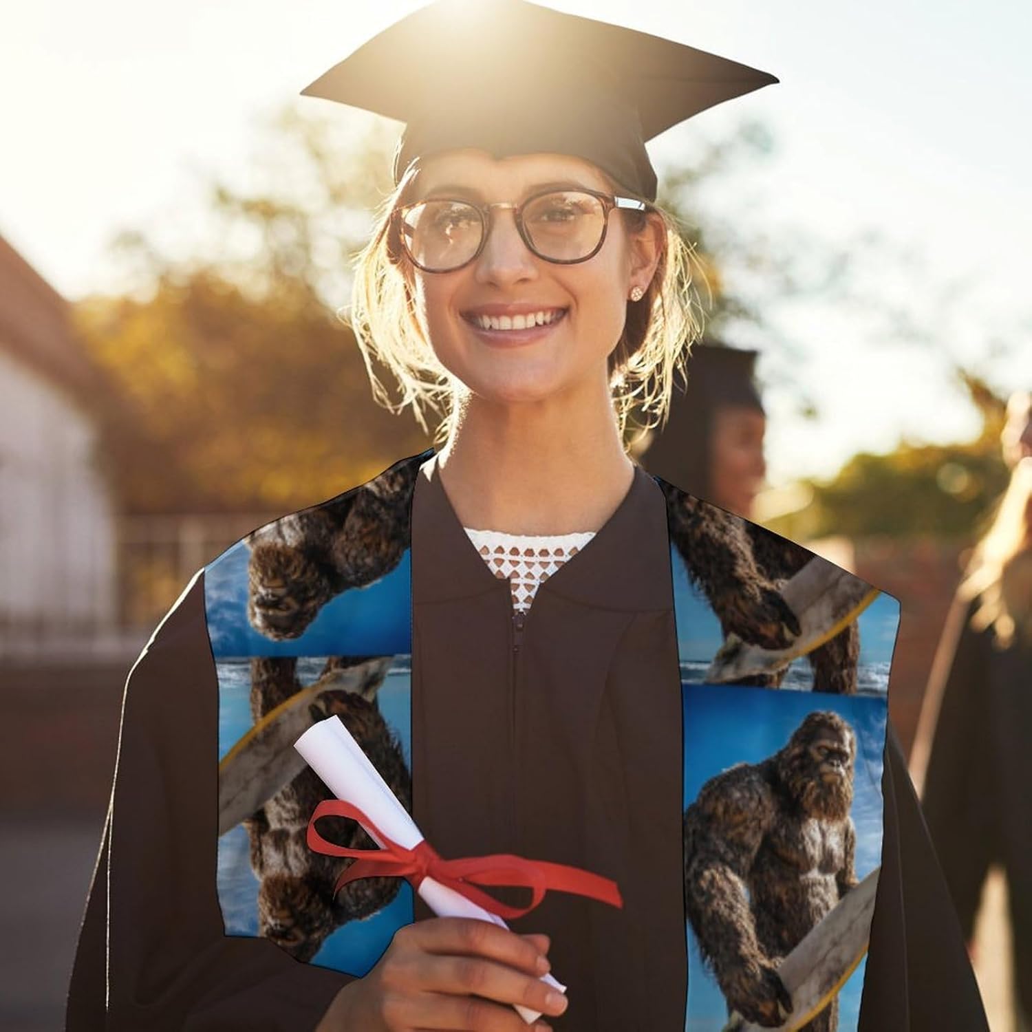 Bigfoot Surfing Beach Unisex Novelty Scarves 72" * 6" Graduation Stole Personalized Honor Sash for Adult College Grads